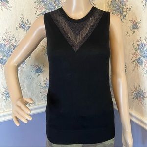 White House Black Market Black Sleeveless V Back Sweater Tank Top, Size XS, NWT